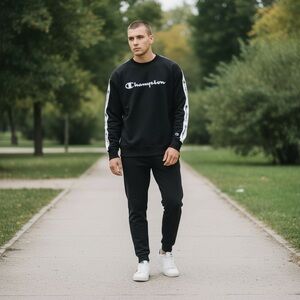 CHAMPION: SCRIPT LOGO TAPE FLEECE SWEATSHIRT